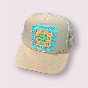 Beige Crochet Patch Trucker Hat